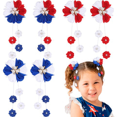 OAOLEER front view of six red white blue flower bows, festive styling benefit