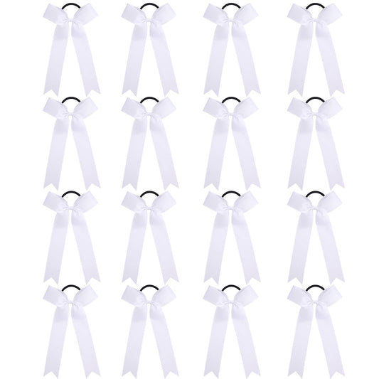 OAOLEER front view of 16 white cheer bows showing team-ready set and neat styling
