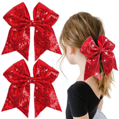 OAOLEER front view red sequin bow showing bold sparkle and team-ready style