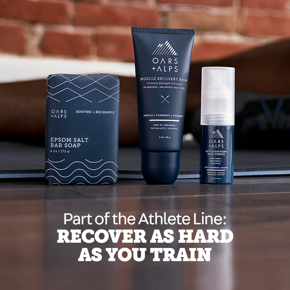 Oars + Alps bar placed in a bathroom after workout showing recovery routine