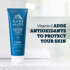 Oars + Alps bottle on bathroom shelf lifestyle shot emphasizing daily grooming benefit