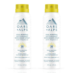 Oars + Alps front packaging showing SPF 30 and spray benefit