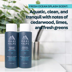 Oars + Alps bottle on bathroom shelf in lifestyle scene conveying daily freshness