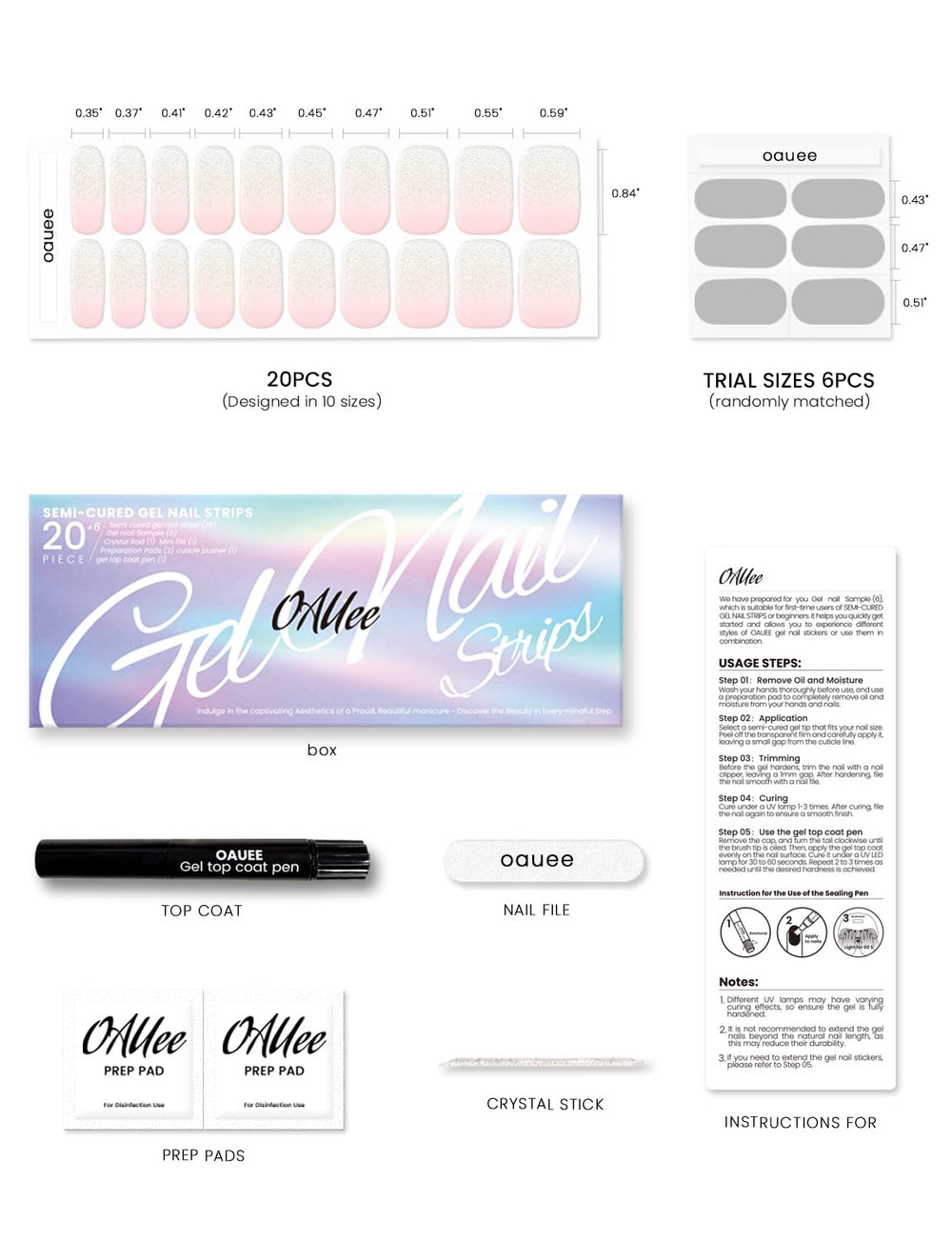 Oauee size comparison display showing variety of sticker widths for custom fit