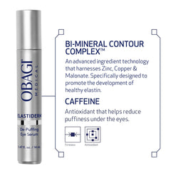 Obagi ELASTIderm bottle in hand showing product size and portable use