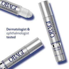 Obagi ELASTIderm on bathroom counter beside skincare items for daily routine