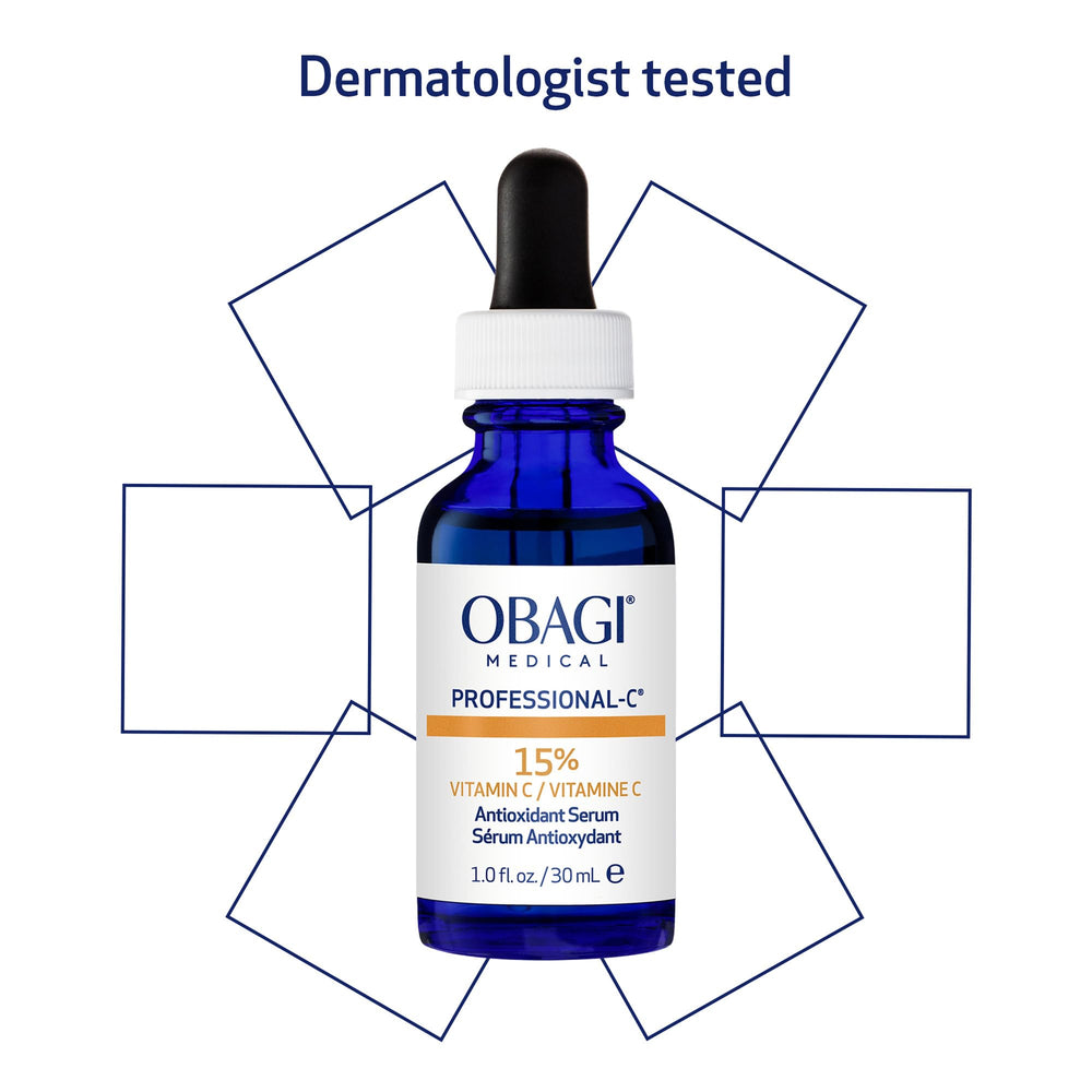 Obagi Medical serum bottle beside sunscreen illustrating daytime pairing