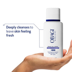 Obagi Medical foam texture close-up demonstrating gentle lather benefit: lightweight, non-stripping clean