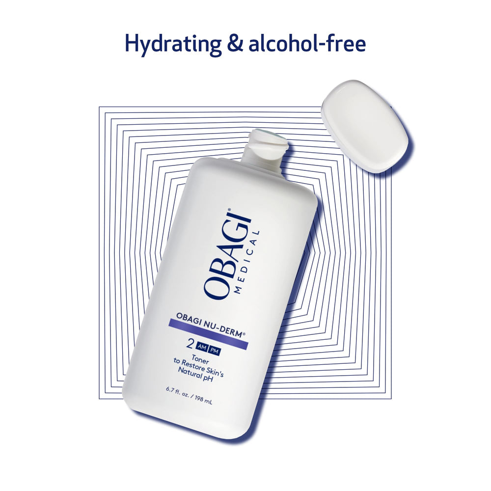 Obagi Medical toner cap and neck detail emphasizing secure closure and travel-friendly benefit