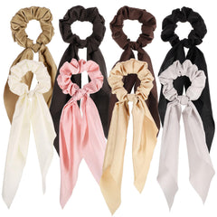 obeoby front view of bow scrunchies showing set and styling benefit