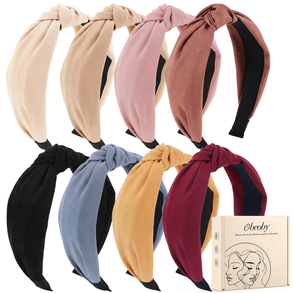 obeoby front view of eight dark-series headbands showing color variety and compact packaging