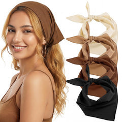 obeoby front view of four scarves showing colors and neat packaging benefit