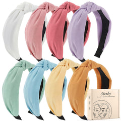 obeoby front view of eight headbands showing colors and packaging, versatile styling benefit