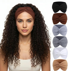obeoby front view of 6-pack wide turban headbands showing neutral colors and coverage