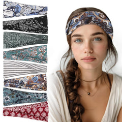 obeoby front view showing full patterned headband and easy styling benefit