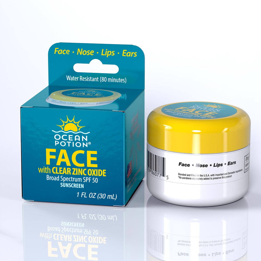 Ocean Potion front packaging showing SPF 50 and clear finish benefit
