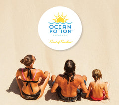 Ocean Potion being used at the beach showing water-resistant protection benefit