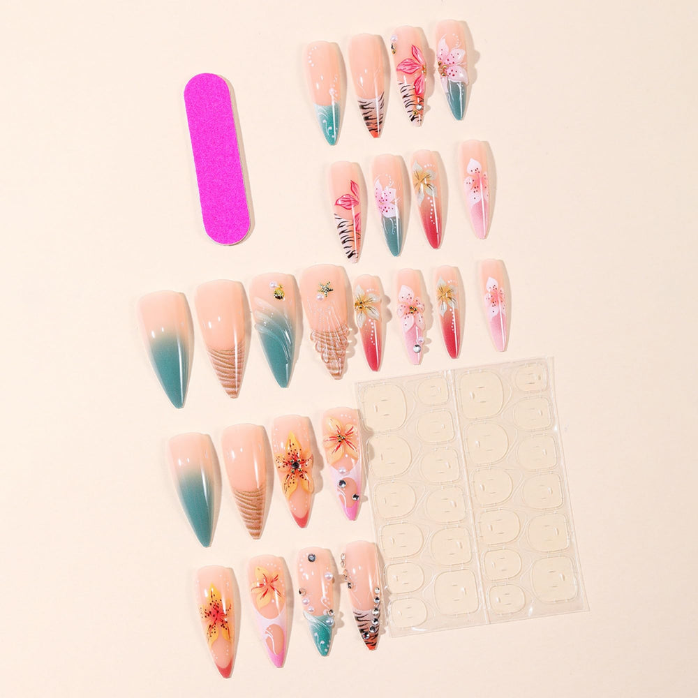 octoswave closeup of 3D floral and rhinestones highlighting texture and shine benefit eye-catching detail
