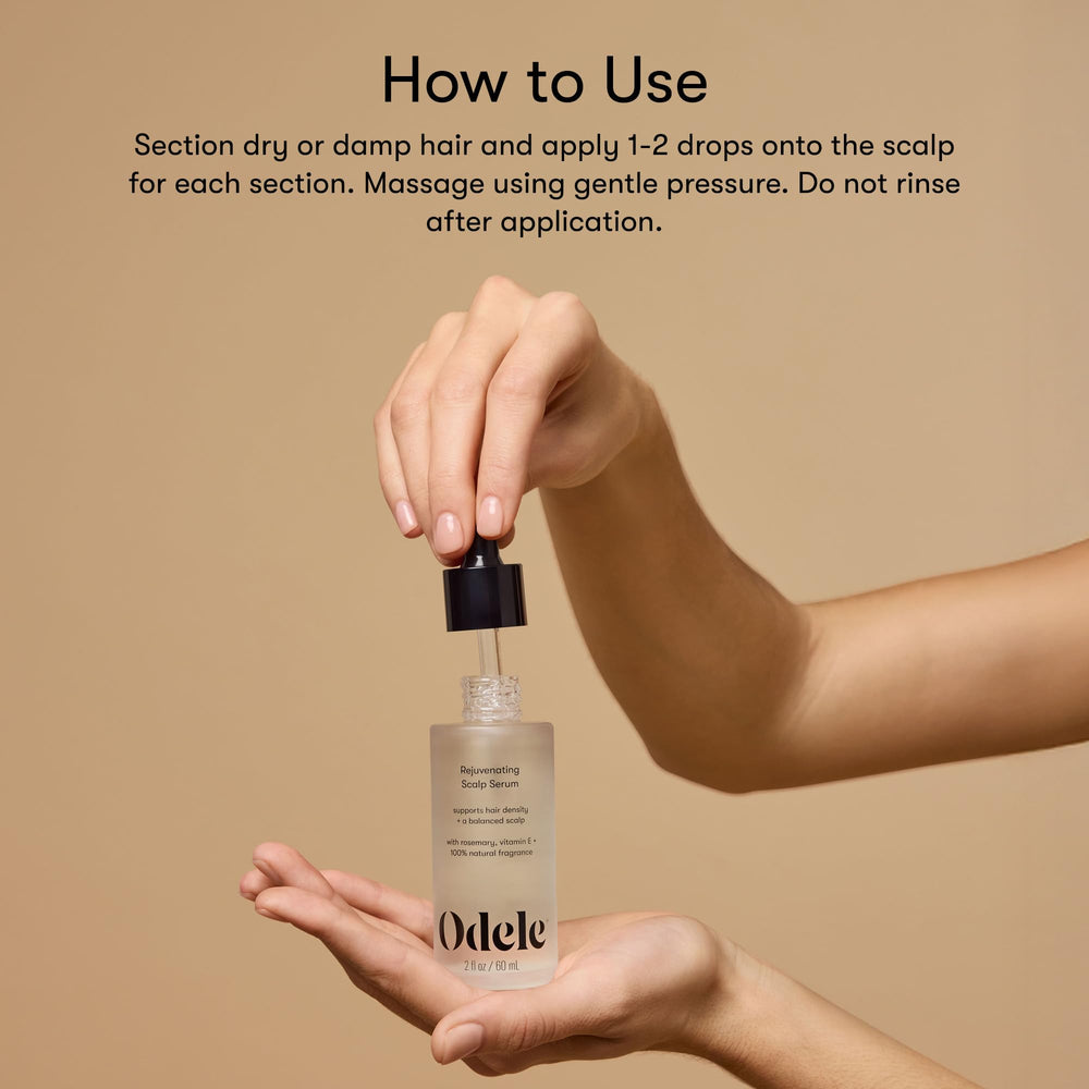 Odele bottle beside ruler for scale, accurate 2 fl oz size clarity benefit
