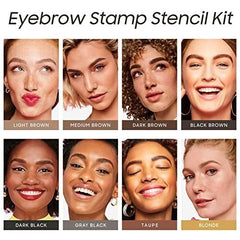 OETUIOW stamp in use at mirror for fast, symmetrical eyebrow shaping
