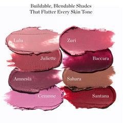 Ogee lipstick texture swipe on paper illustrating rich pigment and buildable color benefit