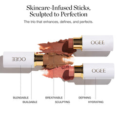 Ogee highlighter stick swatch on arm showing luminous natural sheen