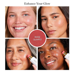 Ogee rose quartz stick texture closeup highlighting creamy, blendable finish