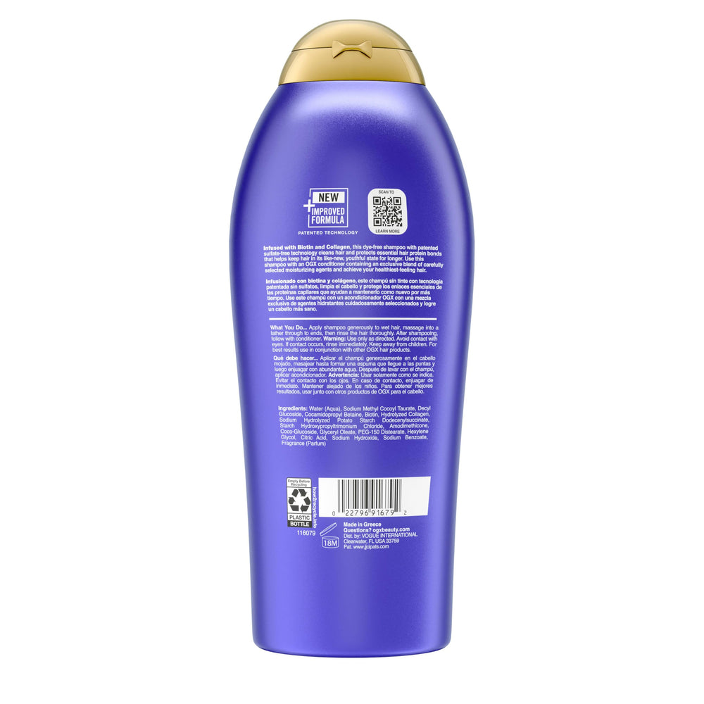 OGX model after wash showing fuller hair and enhanced body