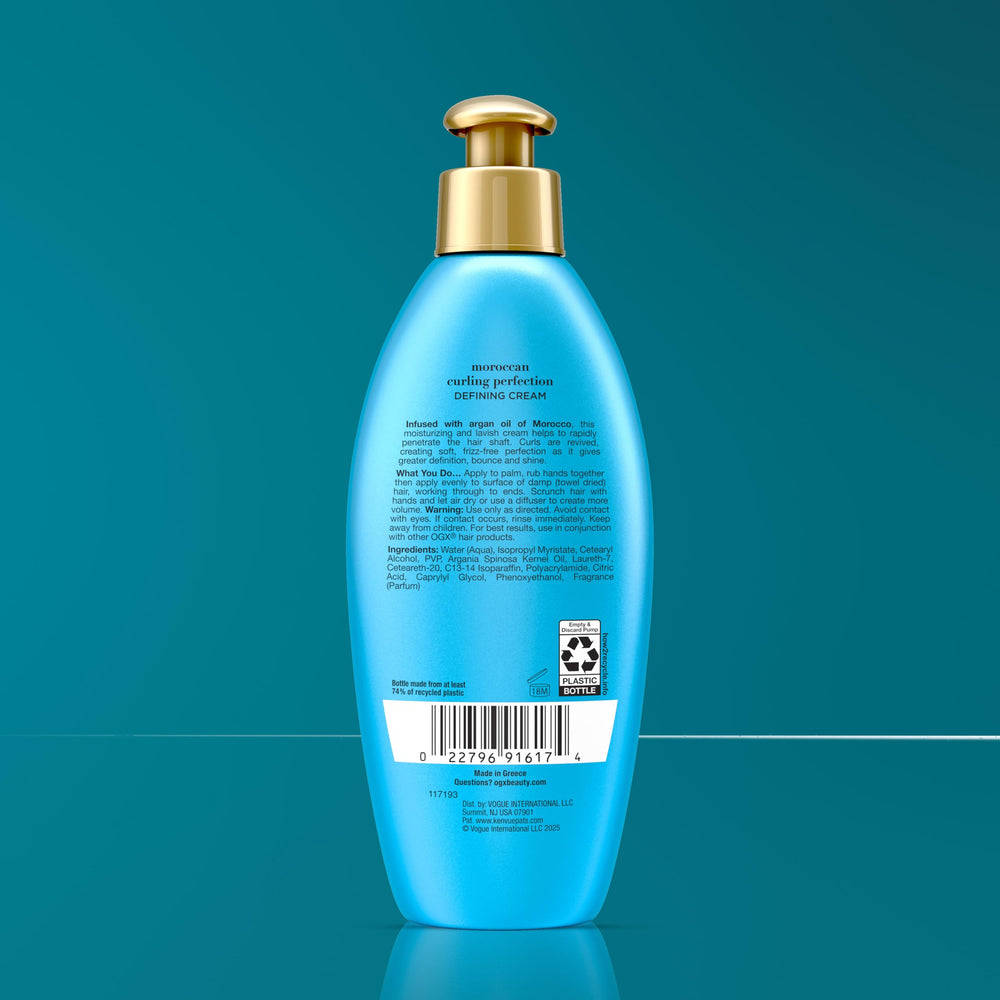 OGX jar on bathroom shelf suggesting routine-ready curl care