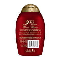 OGX before and after hair image illustrating reduced frizz and enhanced shine