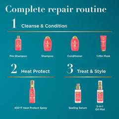 OGX bottle staged in bathroom routine suggesting simple weekly use