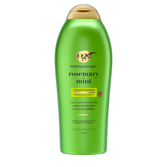 OGX front bottle showing label and 25.4 fl oz size with product clarity benefit