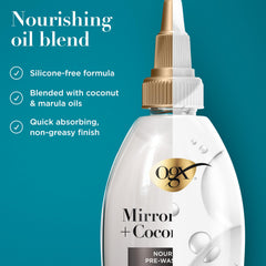 OGX label close-up and pump, highlighting easy dispensing and clarity