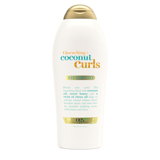 OGX bottle front label showing coconut curls and benefit of defined curls