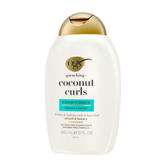 OGX conditioner on bathroom shelf creating a relaxing curl-care scene