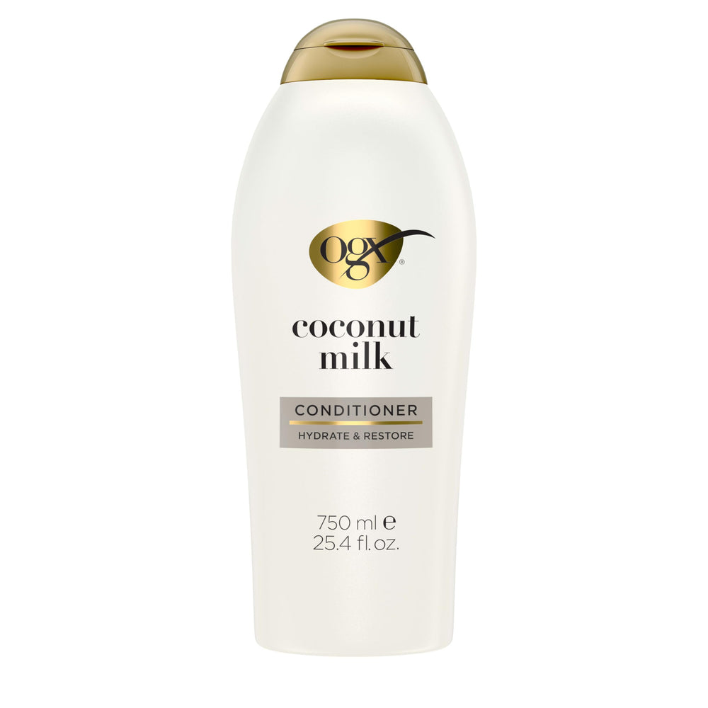 OGX bottle front view showing brand and hydrating conditioner benefits