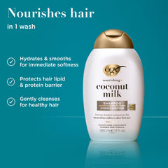 OGX label close-up highlighting LipiPro Shield and clean formula benefits