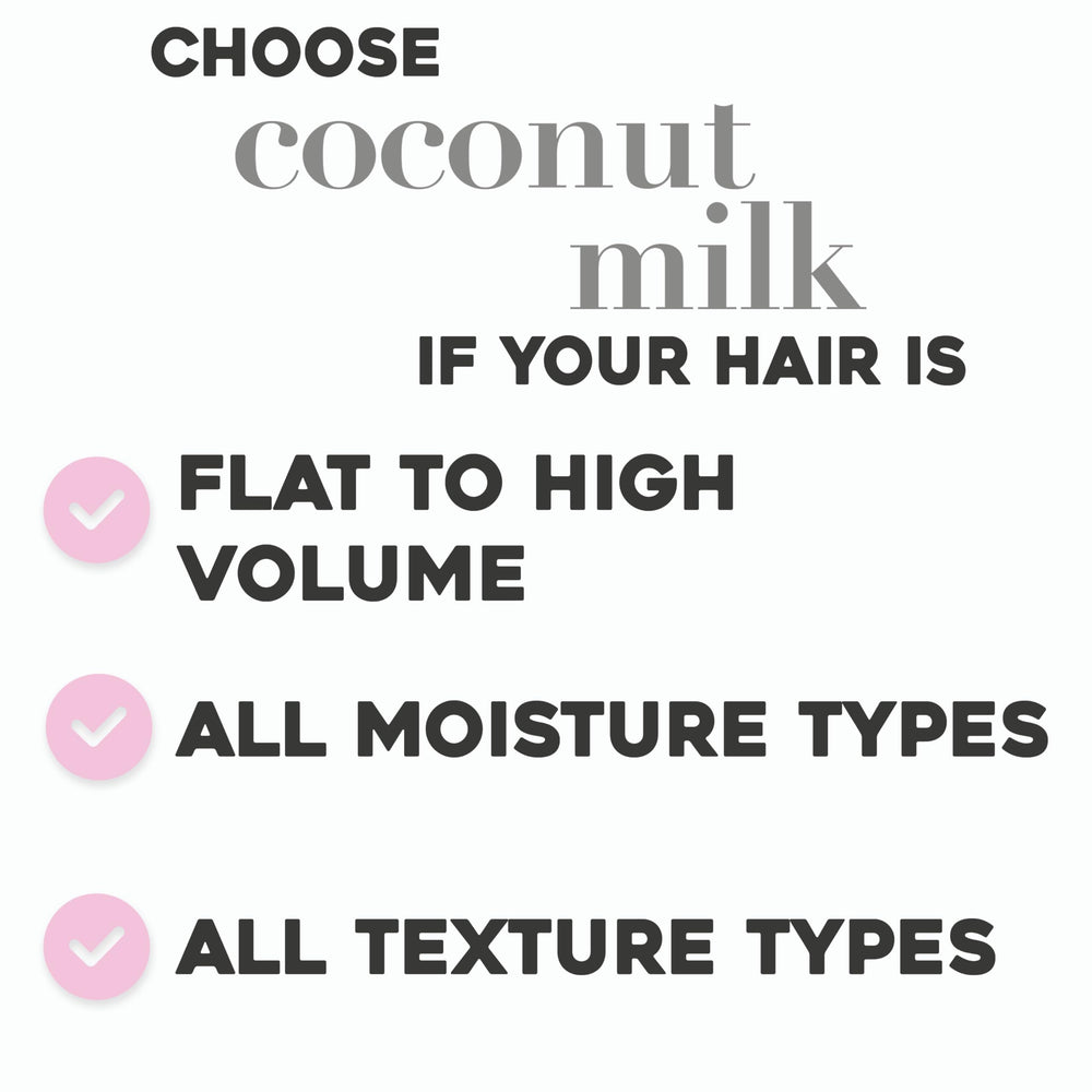 OGX coconut milk 4 fl oz bottle next to hand showing scale and travel-friendly size