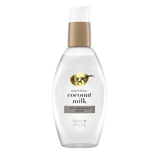 OGX coconut milk serum front bottle showing label and size, promotes easy nourishment