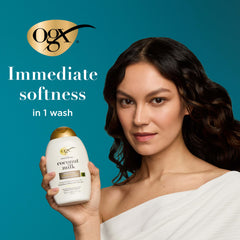 OGX styled pair on bathroom shelf highlighting shelf-ready packaging