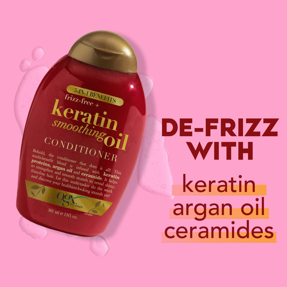 OGX conditioner held in hand to show 13 fl oz size and portability