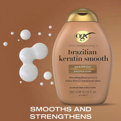 OGX close-up of creamy shampoo texture highlighting keratin infusion