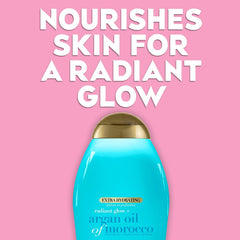 OGX argan oil and silk proteins ingredient display, highlights nourishing components