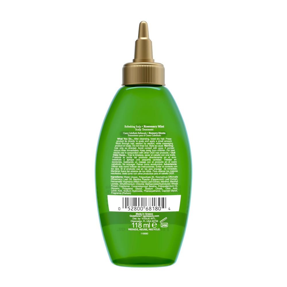 OGX bottle on bathroom counter styled with towel suggesting routine refresh benefit