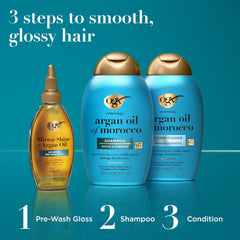 OGX product label close-up showing argan oil ingredient benefit