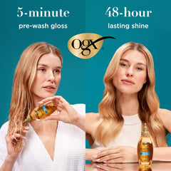 OGX split end comparison showing mended ends and repair benefit