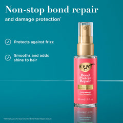 OGX mist spray action closeup showing fine even coverage to protect hair