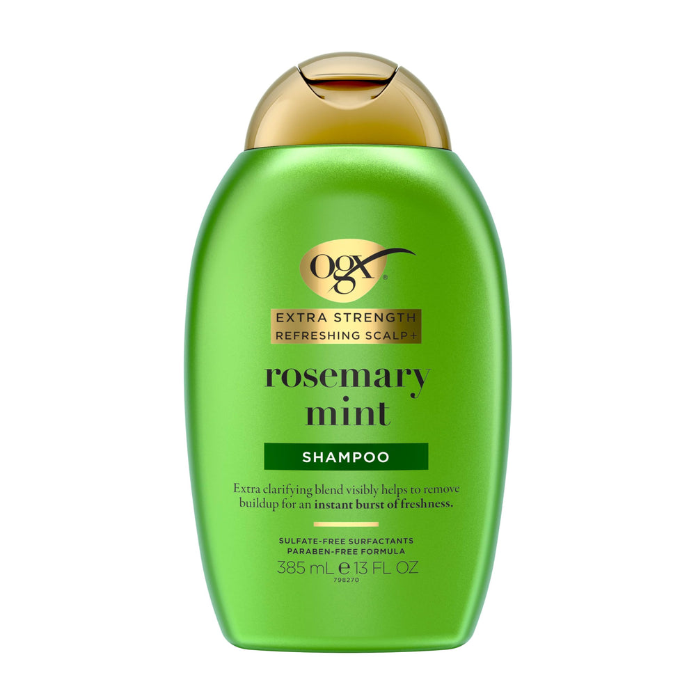 OGX front packaging showing rosemary mint shampoo for clearer scalp