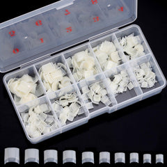 Ohlove front box of 500 clear tips showing organized compartments for quick access