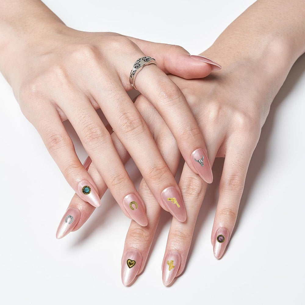 Ohmique turquoise gem detail showcasing color pop that enhances vintage-themed nails